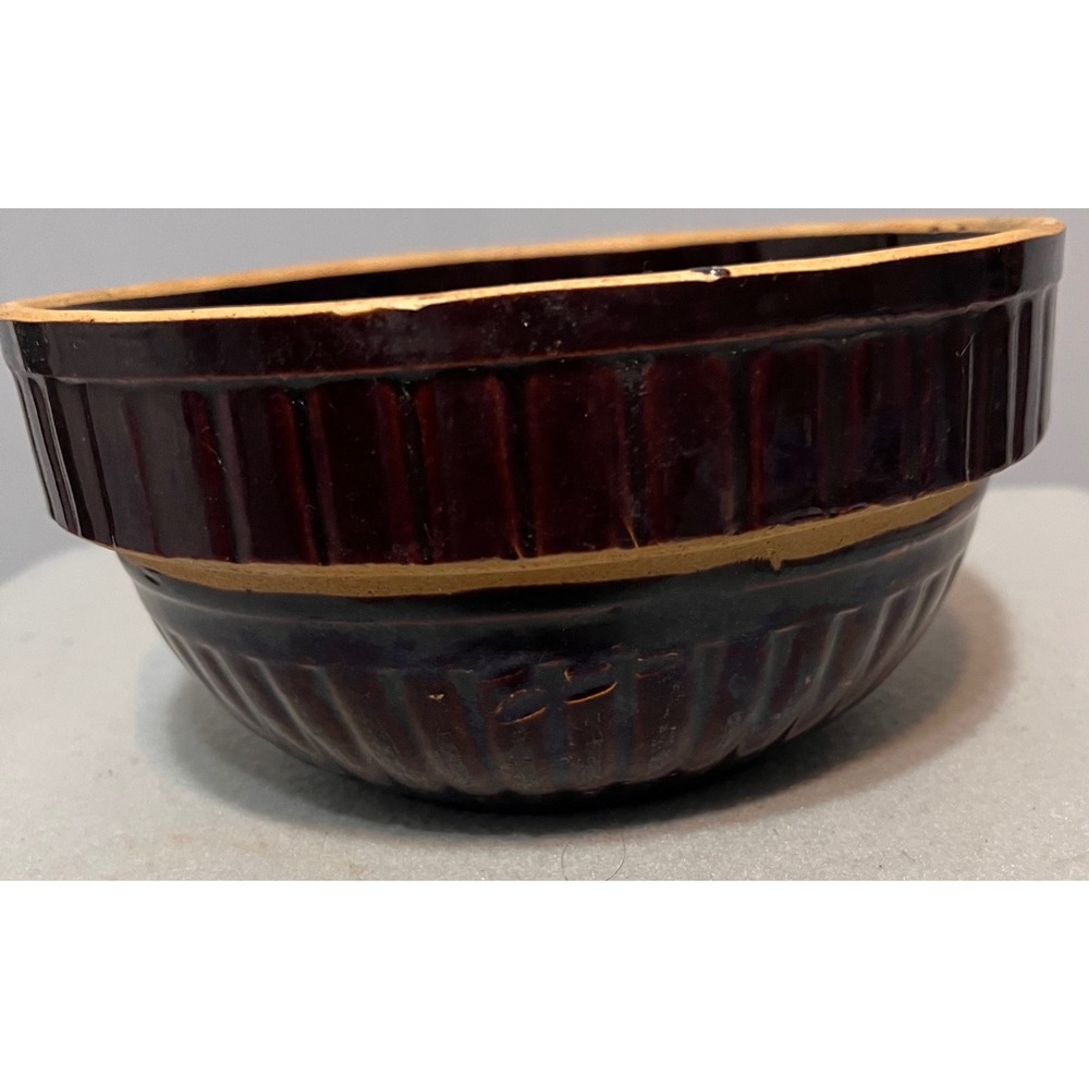 Vintage USA 7 IN Brown Ribbed Stoneware Mixing Bowl‎ Albany Slip Glaze 7.25 Inch